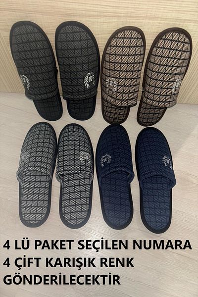 YILDIZ SHOES Πακέτο με μοτίβο 4 ανδρικές παντόφλες σπιτιών κεντημένες καθημερινές κλειστές μπροστινές παντόφλες επισκεπτών Χειμερινές παντόφλες επισκεπτών για το σπίτι
