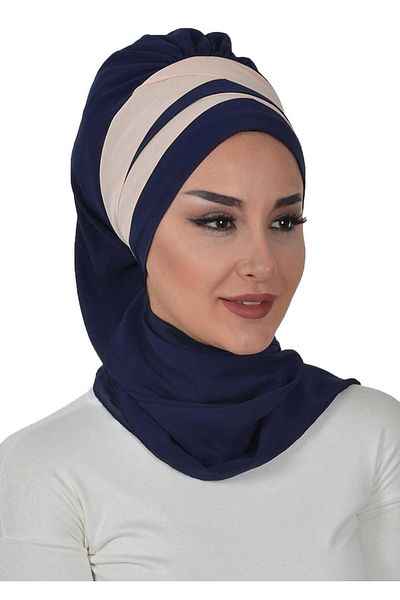 Ayşe Tasarım Double Colored Chiffon Ready Turban - Cross Sewn, with Scarf, ht-52,ht-52