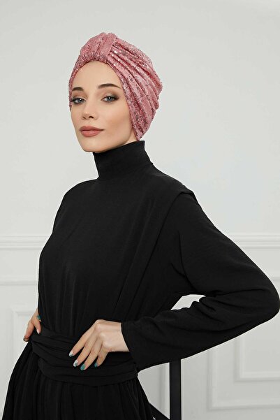 Aisha's Design Καπέλο με παγιέτες με λεπτομέρεια μπροστινής ζώνης, B-68P, Πούδρα