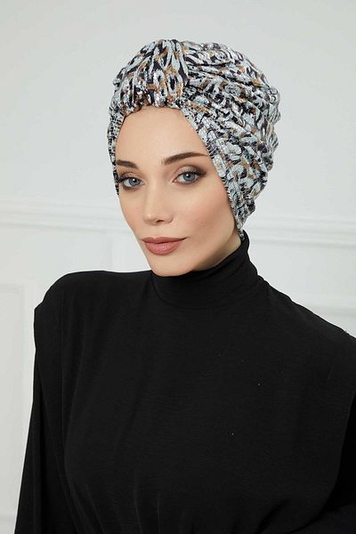 Aisha's Design Sequined Bonnet with Front Belt Detail - B-68B