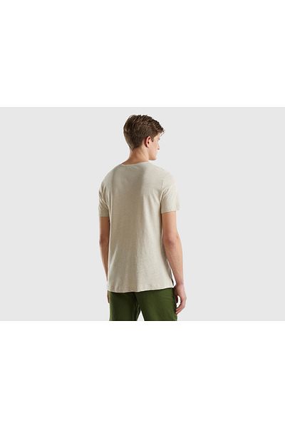 United Colors of Benetton Ανδρικό μπλουζάκι με λινό μείγμα Crew Neck Basic