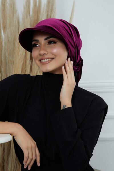 Aisha's Design بونيه باندانا مخملية مع غطاء للعين، B-71K، أرجواني