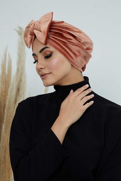 Ayşe Tasarım Velvet Bonnet with Bow Detail - B-27K
