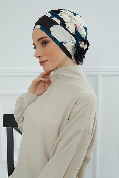 Aisha's Design بونيه منقوش عليه وردة متقاطعة - B-26yd