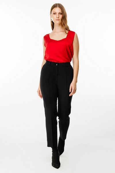 Ekol Plus Size Fabric Trousers with Side Pockets and Bridges
