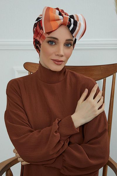 Aisha's Design غطاء رأس منقوش بفيونكة عملاقة - B-11yd