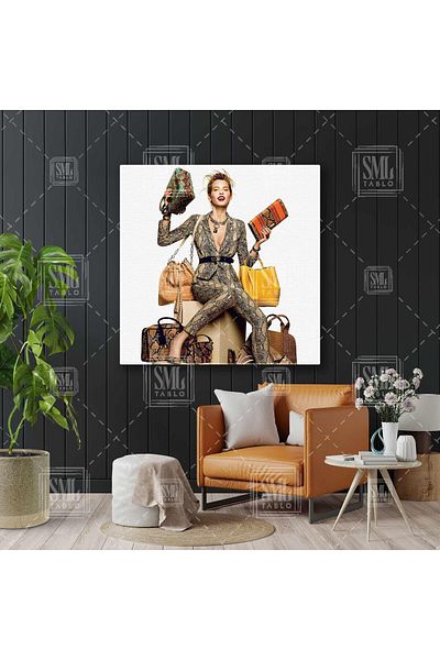 SML TABLO Model de poze cu genți colorate, geantă de mână, pantofi, decor pătrat, pictură pe pânză
