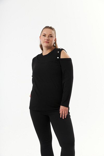 RMG Plus Size Shoulder Detail Knitted Blouse Black