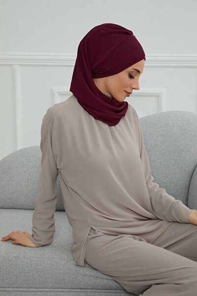 Aisha's Design Έτοιμο τουρμπάνι από σιφόν με πέτρινα αξεσουάρ στο πλάι, HT-100, HT-100, Plum