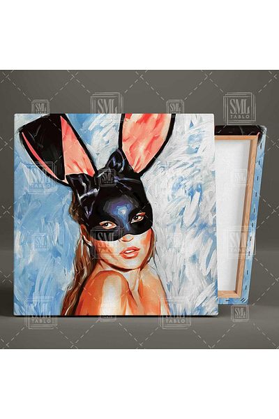 SML TABLO Kate Moss Mască cu urechi de iepure Model celebru Pictură pe pânză pătrată