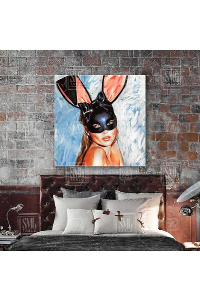 SML TABLO Kate Moss Mască cu urechi de iepure Model celebru Pictură pe pânză pătrată