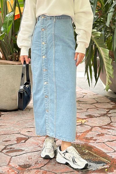 lamelif Fusta Denim cu nasturi Albastru Ice Blue