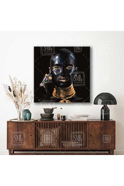 SML TABLO Ethnic Inserted Gold Μακιγιάζ Μοντέλο Digital Art Διακοσμητικό τετράγωνο καμβά