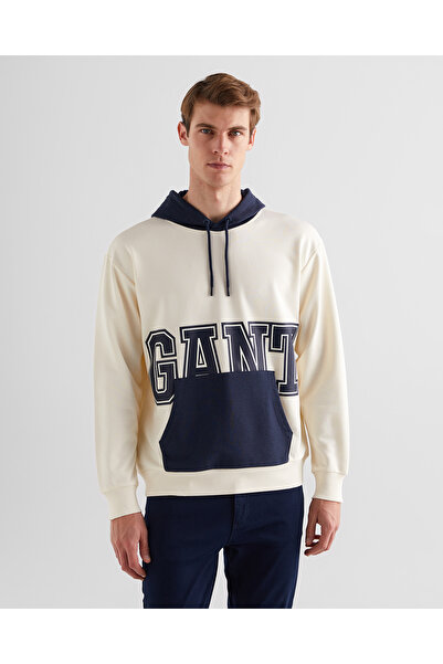 Gant Erkek Krem Regular Fit Kapüşonlu Logolu Sweatshirt