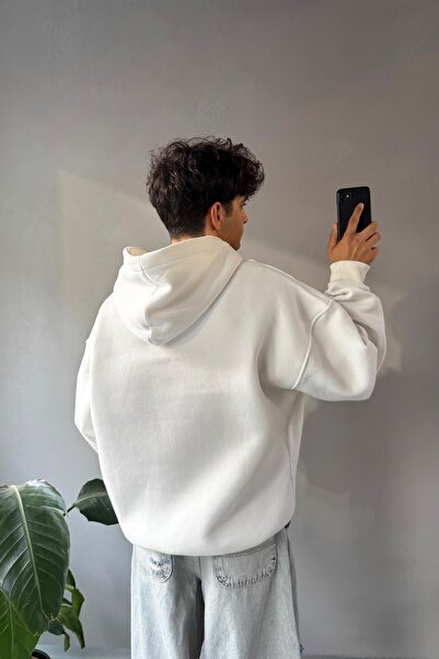 Flaw Wear Alaska Embroidered White Oversize Hoodie