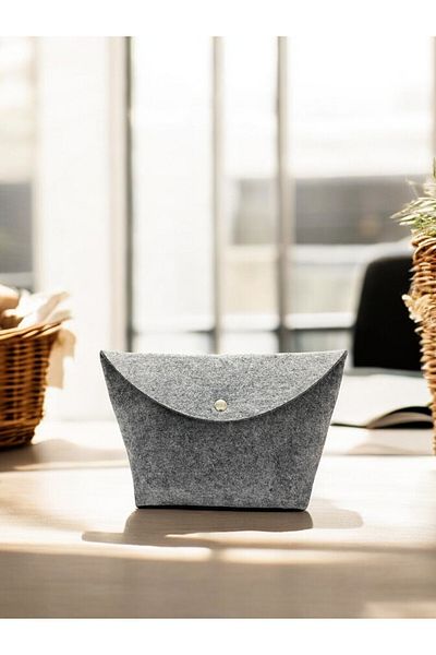 FDF STORE Organic Felt Patterned Cosmetic Makeup Travel Handbag - Anthracite&Grey