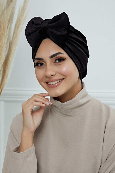 Ayşe Tasarım Velvet Bonnet with Bow, B-27K, Black