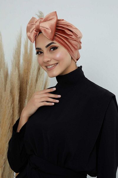 Ayşe Tasarım Velvet Bonnet with Bow Detail - B-27K