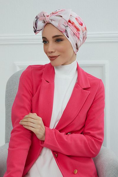 Aisha's Design غطاء رأس منقوش بفيونكة عملاقة - B-11yd