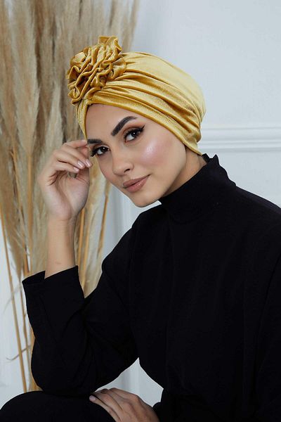 Aisha's Design بونيه مخملي وردي - موديل B-21kd