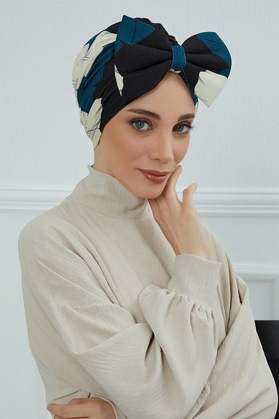 Aisha's Design غطاء رأس منقوش بفيونكة عملاقة - B-11yd