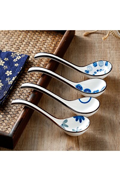 Choice 4 ملاعق شوربة سيراميك يابانية الطراز، بتصميم رأس ملعقة كبير ومقبض ممتد.