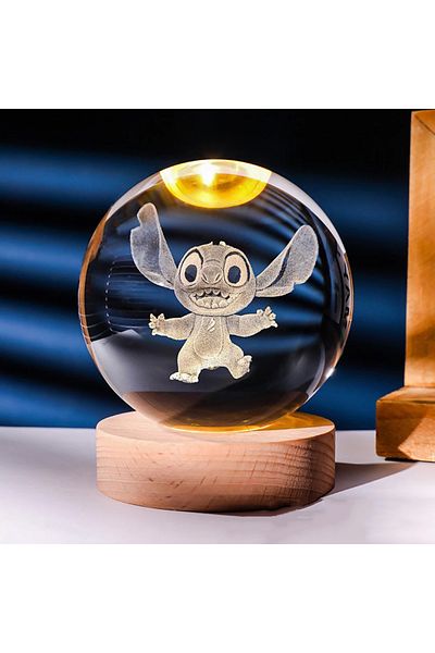 Choice Usb Plug Orange Natural Light Hot 6cm 3d Crystal Ball Stitch Pikachu Wooden Base With 6cm Crystal Ba