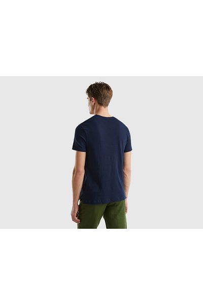 United Colors of Benetton Ανδρικό μπλουζάκι με λινό Indigo Blended Crew Neck Basic