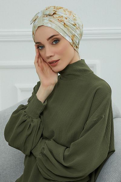 Aisha's Design نموذج B-7yd بونيه منقوش بفيونكة أمامية