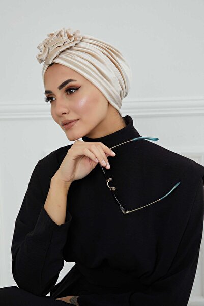 Aisha's Design Βελούδινο καπέλο με τριαντάφυλλα, B-21KD, Μπεζ