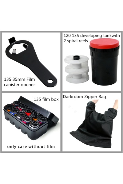 Choice مجموعة تحميض أفلام سوداء 135، تتضمن: عدسة مكبرة 8x، فتاحة، ومؤقت.