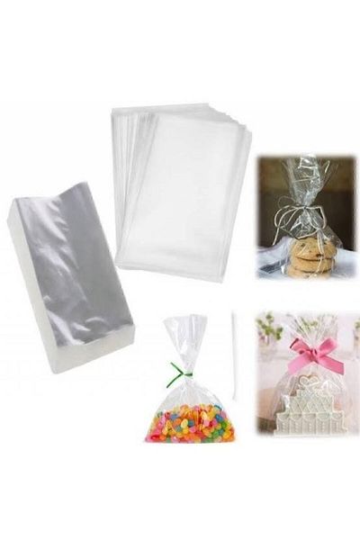 MERT AMBALAJ 13*20 Shiny Tapeless Gelatin Cookies and Candy Bag Transparent 50 Pieces