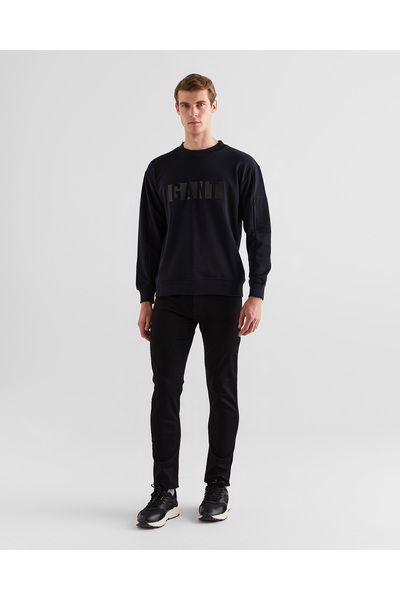 Gant Ανδρικό φούτερ με λογότυπο με λαιμόκοψη σε μαύρο χρώμα