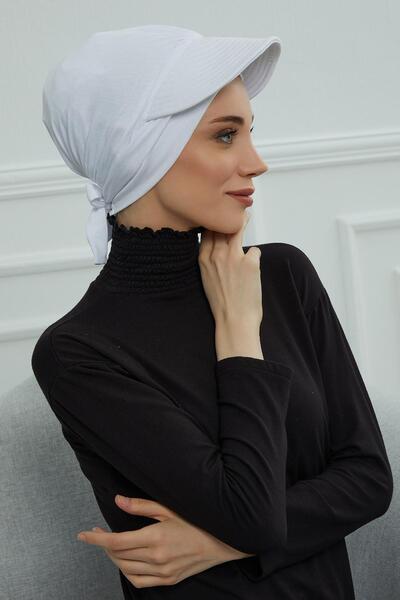 Aisha's Design Combed Cotton Bonnet with Visor Detail, B-66, White