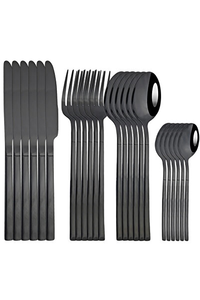 Choice Black 24Pcs 24pcs Dinnerware Sets Stainless Steel Black Tableware Set Knife Fork Spoon Flatware Set