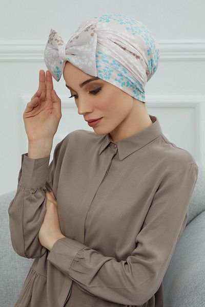 Aisha's Design غطاء رأس منقوش بفيونكة عملاقة - B-11yd