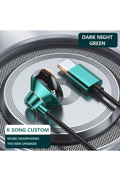 Choice green type C #Type C Headphones HiFi Bass Stereo Volume Control Headset With HD Mic 3.5mm Wired Earb