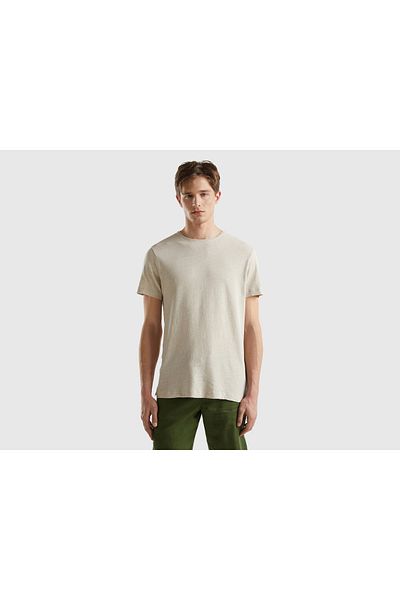 United Colors of Benetton Ανδρικό μπλουζάκι με λινό μείγμα Crew Neck Basic