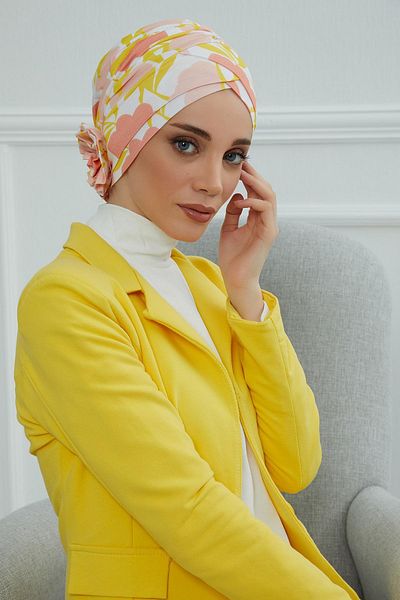 Aisha's Design بونيه منقوش عليه وردة متقاطعة - B-26yd