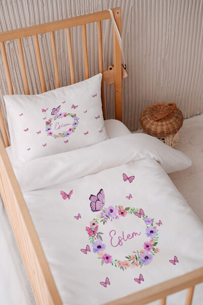 Lilabio %100 Pamuk Saten Isme Özel Isimli 100x150 Bebek Yatak Nevresim Seti K...