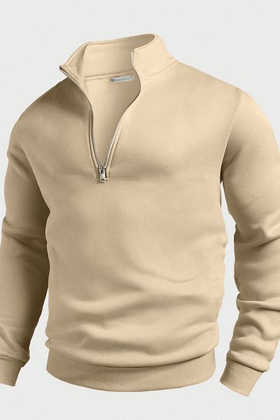 GHASSY CO. Ghassy Co. Men's Stand Collar Silver Half Zipper Sweatshirt