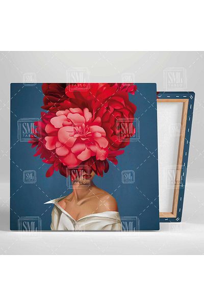 SML TABLO Model Square Canvas Print cu flori roșii pe cap