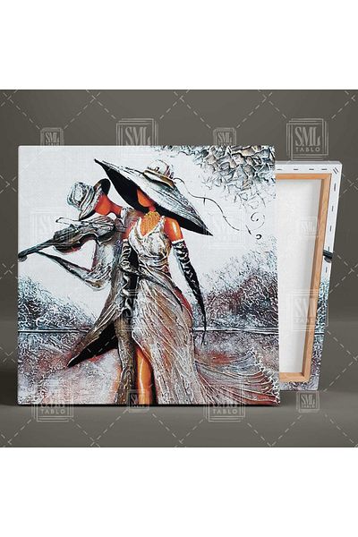SML TABLO Model cu violinist și pălărie, aspect gravat, pictură decorativă pătrată pe pânză