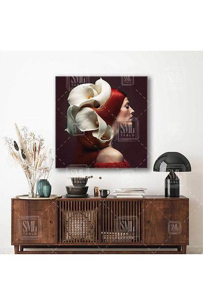 SML TABLO Modelul de păr roșu cu flori de gala albe în părul lui Coiffeur Square Canvas Painting