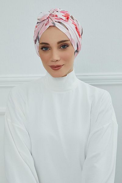 Aisha's Design نموذج B-7yd بونيه منقوش بفيونكة أمامية