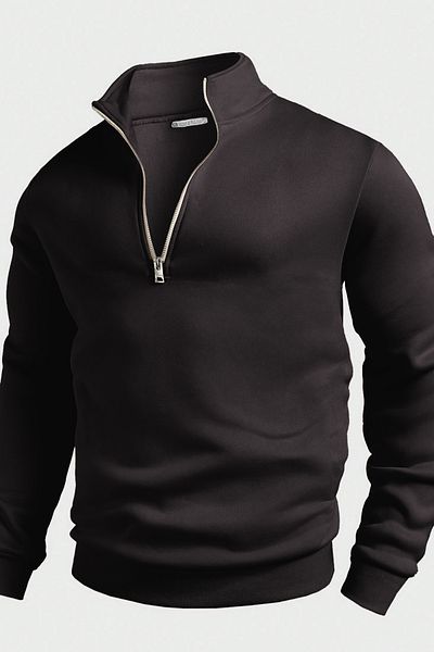 GHASSY CO. Ghassy Co. Men's Stand Collar Silver Half Zipper Sweatshirt