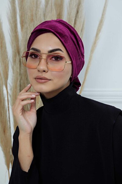 Aisha's Design Velvet Bonnet with Belt, B-31K, Purple