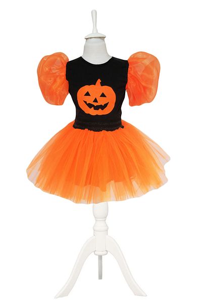 egolika kids Balloon Sleeve Pumpkin Printed Badi Skirt Costume