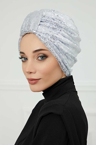 Aisha's Design Καπέλο με παγιέτες με λεπτομέρεια με μπροστινή ζώνη, B-68P, Ασημί