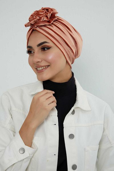 Aisha's Design بونيه مخملي وردي - موديل B-21kd